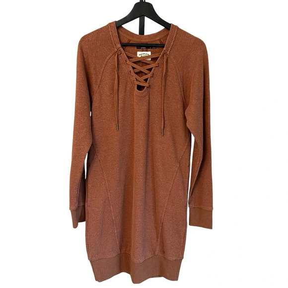 Prana Cozy Up Terry Sweatshirt Dress Heather Orange Small Gorpcore Fall Casual - Picture 1 of 5